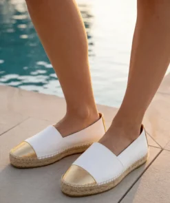 finsburyshoes shop Espadrille IZIA Blanc et Or*Femme Ballerines|Tous Les Souliers