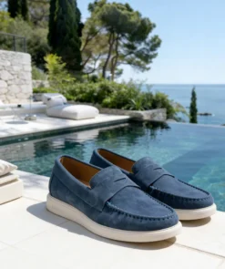 finsburyshoes shop Mocassin ACAPULCO Veau Velours Bleu Azur*Homme Toutes Les Chaussures|Semelle Gomme