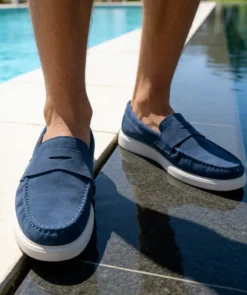 finsburyshoes shop Mocassin ACAPULCO Veau Velours Bleu Azur*Homme Toutes Les Chaussures|Semelle Gomme