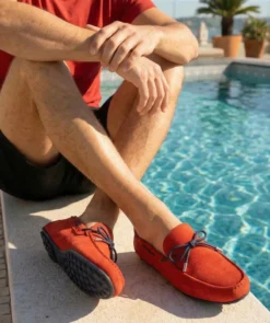 finsburyshoes shop Mocassin CANCUN Daim Rouge*Homme Toutes Les Chaussures|Semelle Gomme