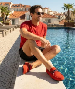 finsburyshoes shop Mocassin CANCUN Daim Rouge*Homme Toutes Les Chaussures|Semelle Gomme