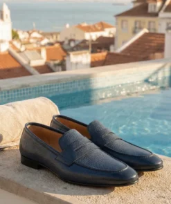 finsburyshoes shop Mocassin MARKOS Grainé Bleu Patiné*Homme Toutes Les Chaussures|Mariage & Cérémonie