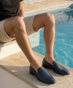 finsburyshoes shop Mocassin MARKOS Grainé Bleu Patiné*Homme Toutes Les Chaussures|Mariage & Cérémonie