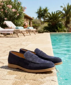 finsburyshoes shop Mocassin PORTOBELLO Daim Bleu Marine*Homme Toutes Les Chaussures|Semelle Gomme