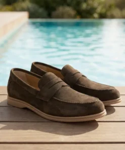 finsburyshoes shop Mocassin PORTOBELLO Daim Olive Sombre*Homme Toutes Les Chaussures|Semelle Gomme