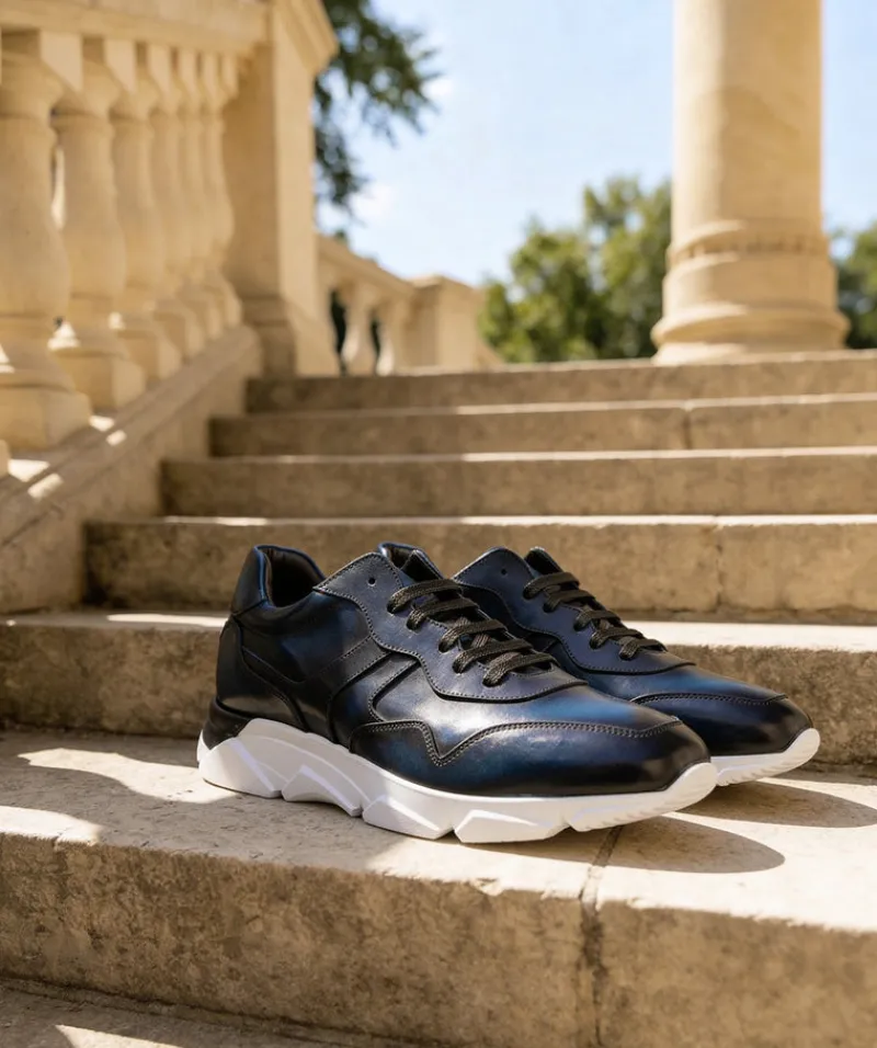 finsburyshoes shop Sneakers PAOLO Bleu Patiné*Homme Toutes Les Chaussures|Chaussures Casual
